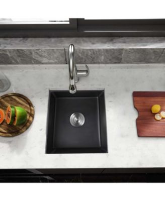 13.77x17.71inch Quartz Undermount Bar Sink with Basket Strainer Heat Stain Resistant