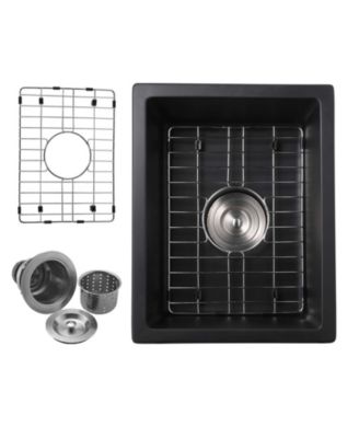 13.77x17.71inch Quartz Undermount Bar Sink with Basket Strainer Heat Stain Resistant