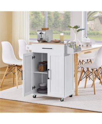 35” H Rolling Kitchen Island Cart with Spice Rack