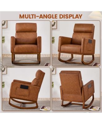 Faux Leather Upholstered Rocking Chair High Back Armchair