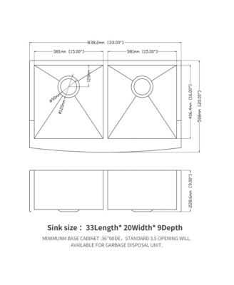 33x20x9inch Stainless Steel Farmhouse Kitchen Sink Double Bowl Apron Front 16 Gauge
