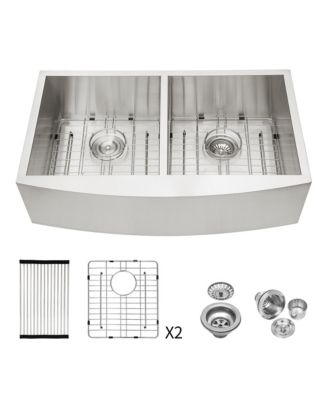 33x20x9inch Stainless Steel Farmhouse Kitchen Sink Double Bowl Apron Front 16 Gauge