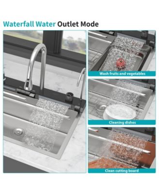 30x19x9inch Multifunction Single Bowl 16 Gauge T304 Stainless Steel Ledge Workstation Smart Top Mount Waterfall Kitchen Sink