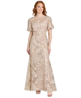 Petite Long Ribbon Soutache Lace and Sequin Ball Gown