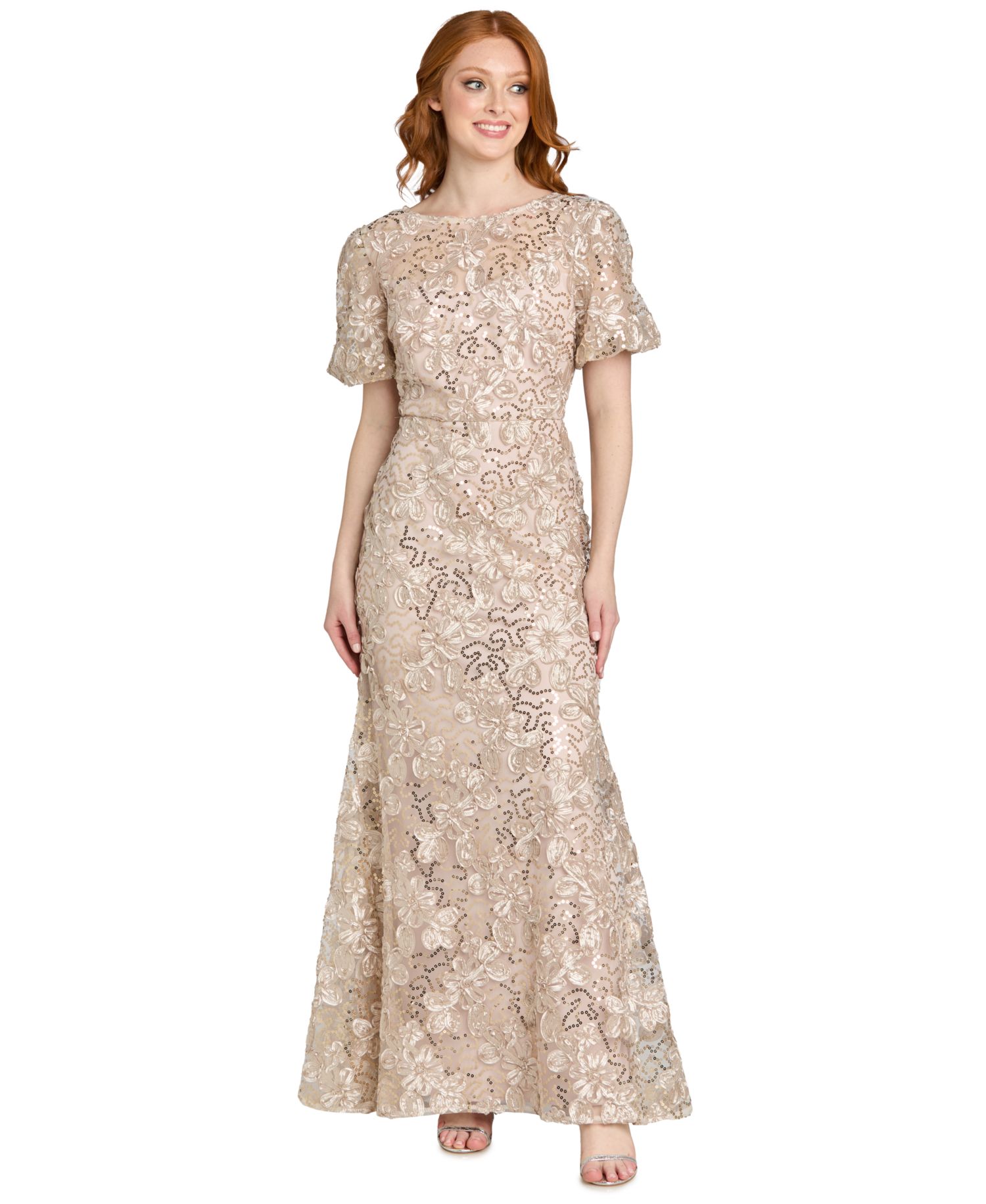 Petite Long Ribbon Soutache Lace and Sequin Ball Gown