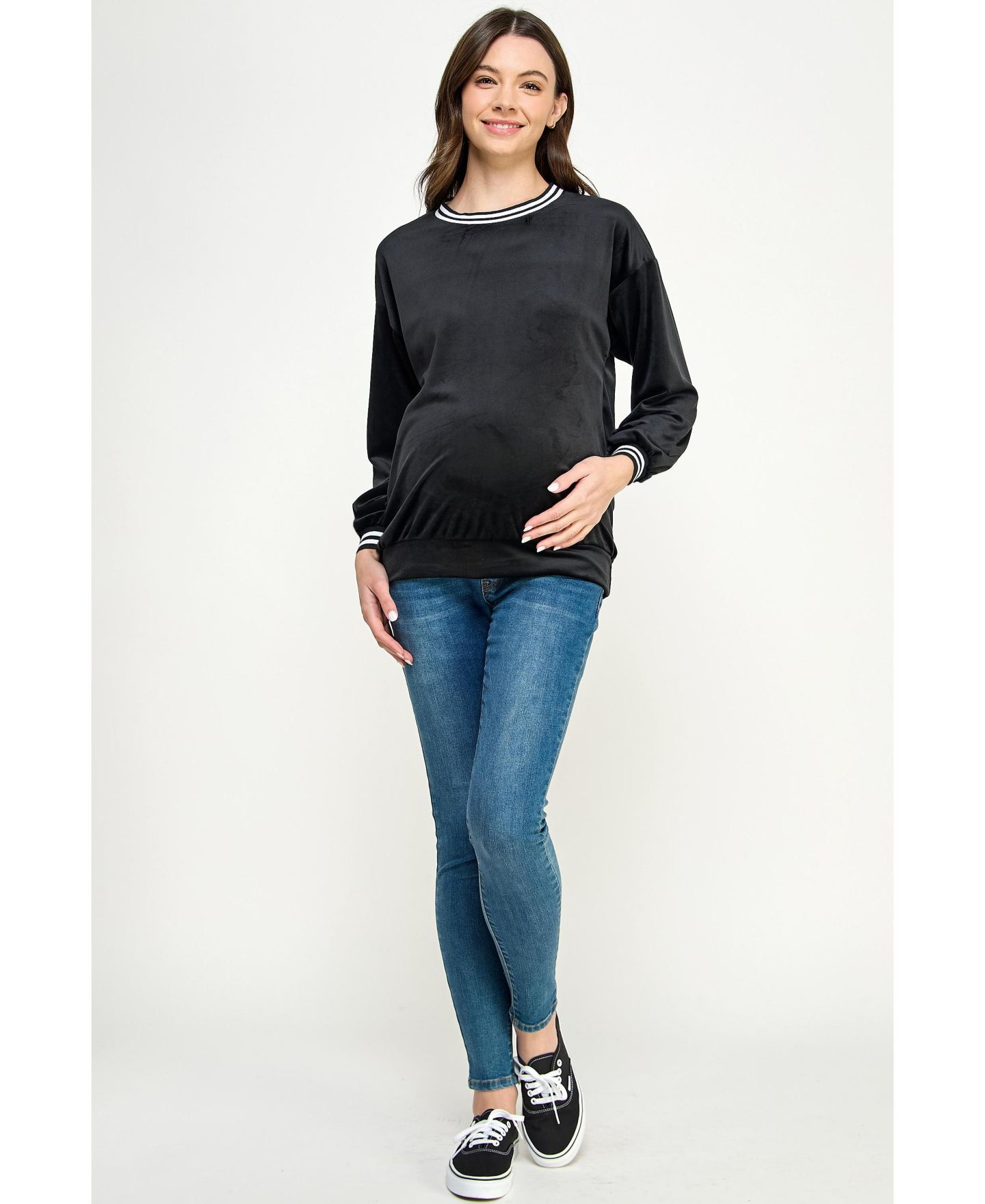 Женская толстовка Hello Miz Velvet Striped Neckline Long Sleeve Maternity Sweatshirt Top, цвет: Чёрный — фото 5