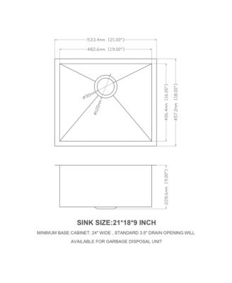 21x18x9inch Undermount Kitchen Sink 16 Gauge Stainless Steel Deep Single Bowl with Grid
