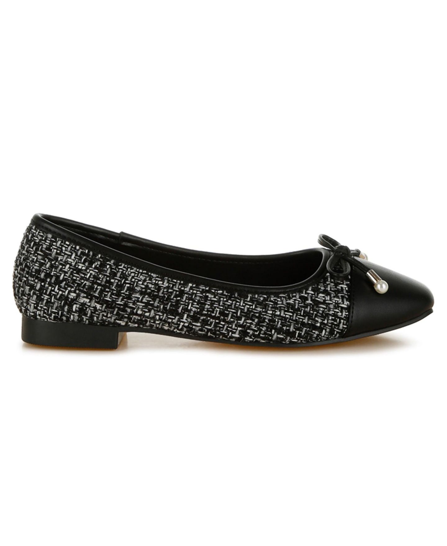 Женские балетки London Rag Acino Boucle Pearl Bow Ballerinas, цвет: Чёрный гладкий — фото 4