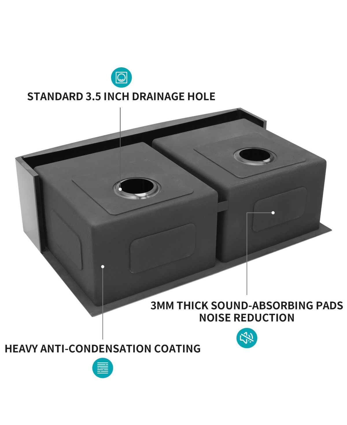 flynama 36x21x10inch Gunmetal Black Farmhouse Kitchen Sink Double Bowl Apron Front Stainless Steel