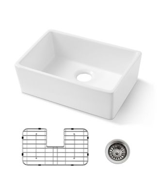 24x16inch White Fireclay Farmhouse Sink Apron Front Porcelain Ceramic Single Basin
