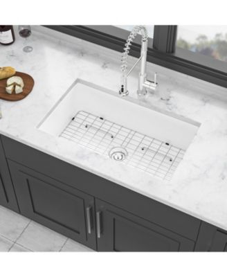 huluwat 32x19x10inch White Fireclay Kitchen Sink Undermount Single Bowl Dual Mount Deep Basin