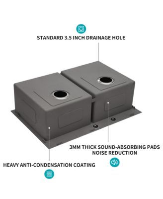 33x22x10 Inch Double Bowl 5050 Drop In Kitchen Sink 16 Gauge T304 Stainless Steel With Two 10 Inch Deep Basin