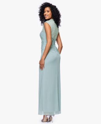 Betsy & Adam Women's Lace-Trim Ruched Jersey Gown