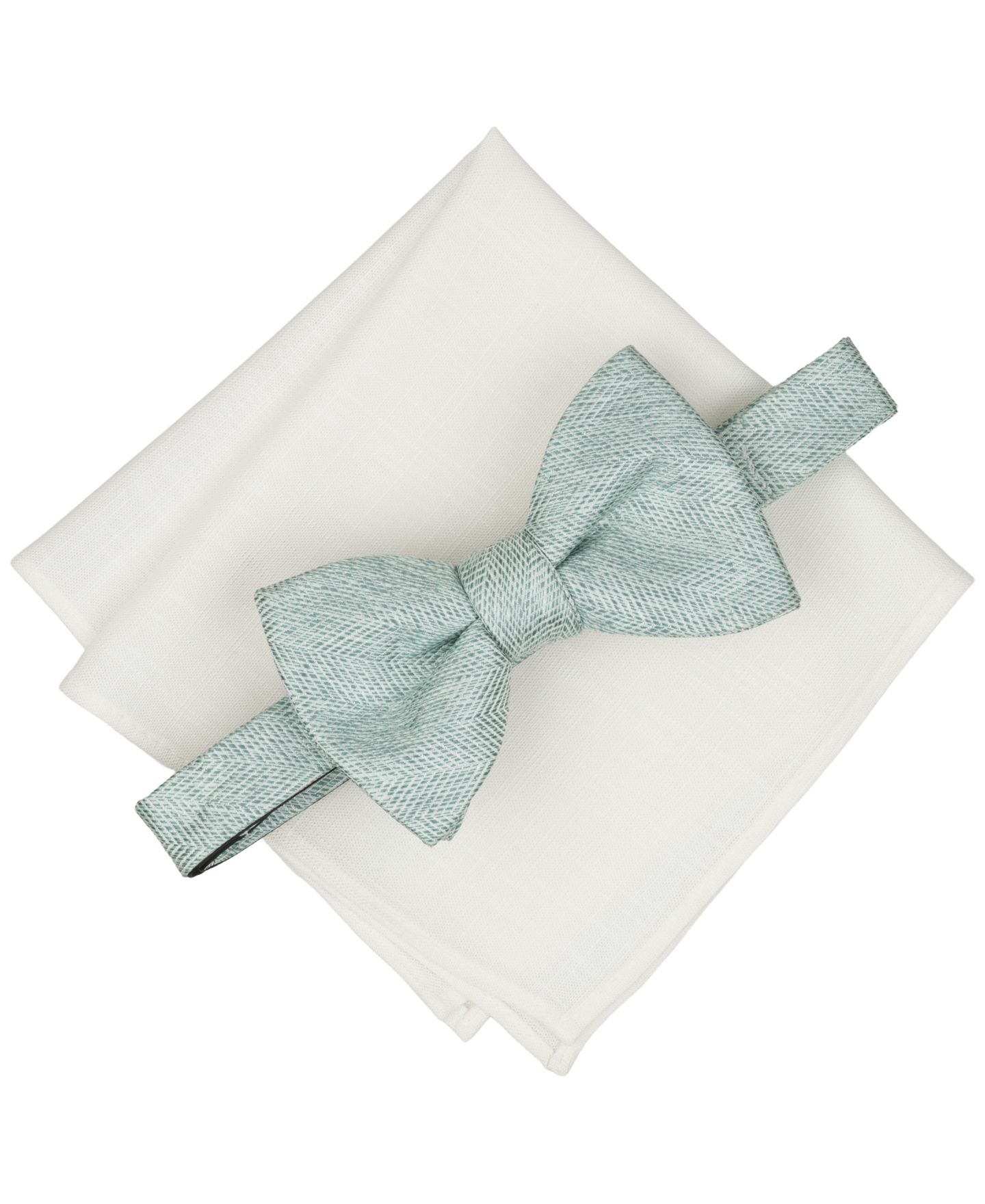 Мужские галстуки Bar III Melange Chevron Solid Bow Tie and Pocket Square, 2-Piece Set, цвет: Аквамариновый — фото 1