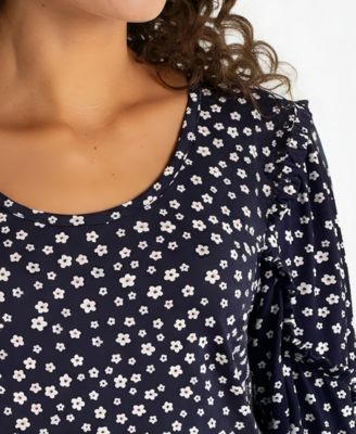 Petite Ruffle Sleeve Pull-On Knit Top