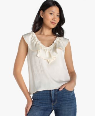 Women's Ruffle Front V-Neck Woven Top