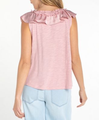 Women's Ruffle Front V-Neck Woven Top