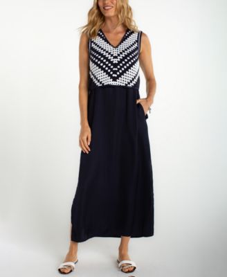 Women's Sleeveless V-Neck Lace Woven Dress
