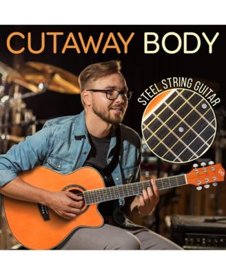 36" 3/4 Scale Acoustic Guitar Kit - 6-String Cutaway Body with Accessories, Orange (PGA550CAOR)