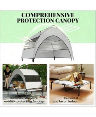 Elevated Portable Dog Cot with Pad in Light Grey