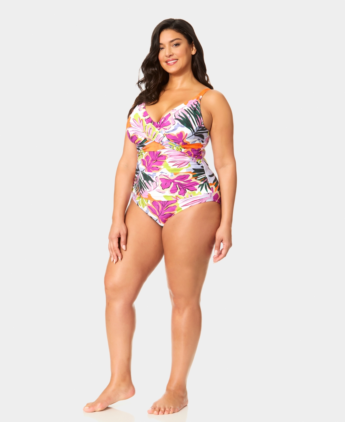 Anne Cole Plus Size V-Neck Drape Front Hidden Underwired One-Piece Swimsuit