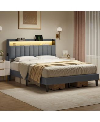 One Pack King Size LED Storage Headboard & 4 Drawers & Charging Station Bed Frame