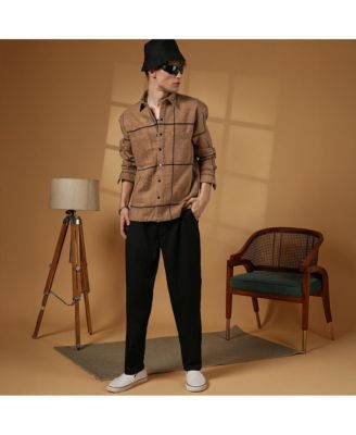 Men's Ash Brown Graph-Check Waffle Overshirt