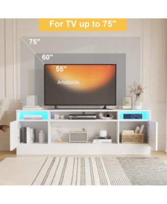 TV Stand with Storage Place for Living Room, Television Stand with Open Sleves, Modern Entertainment Center with Led Light, Media Furniture with Storage Cabinet for TV up to 75"