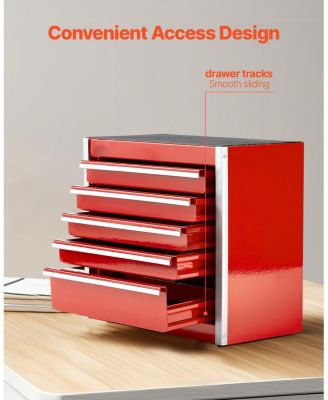 Metal Tool Box, 8.6", Portable 5-Drawer Tool Chest, EVA Liners, PP Feet, Ball-Bearing Slides, Powder-Coat