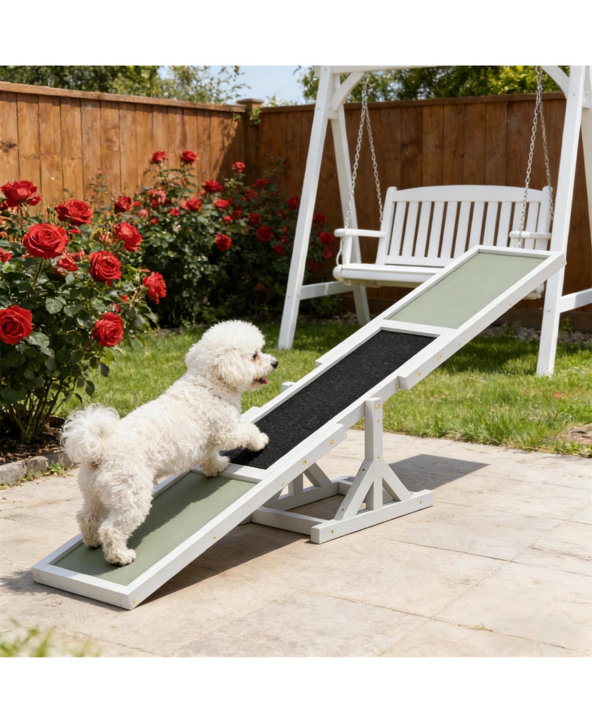 Aostirmotor Wooden Dog Agility Seesaw for Outdoor in White and Gray