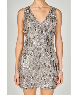 Women's Floral Applique sequins Mini Dress