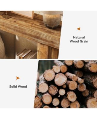 63-Inch Solid Wood Long Console Table, Farmhouse Narrow Entryway Sofa Table with 2-Tier Storage, Rustic Brown