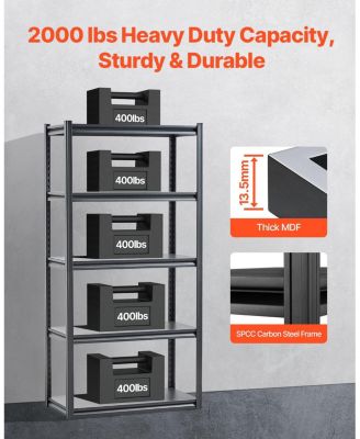 5-Tier Storage Shelves, 2000-Lb Capacity, 18"D x 36"W x 72"H, Adjustable Metal Utility Rack, Black