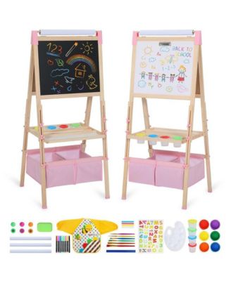 3 in 1 Kids Art Easel Set, Dual-Sided Art Station w/Whiteboard & Chalkboard