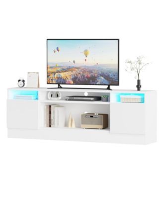 TV Stand with Storage Place for Living Room, Television Stand with Open Sleves, Modern Entertainment Center with Led Light, Media Furniture with Storage Cabinet for TV up to 75"