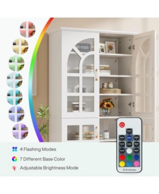 8-Tier Bookshelf with Doors and LED Lights, 68.9" Tall Bookcase with Adjustable Shelves, Modern Wooden Display Cabinet, White