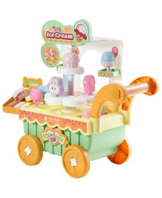 Ice Cream Cart for Kids, 27 PCS Accessories, Pretend Play Store with Storage Trolley with Pretend Money