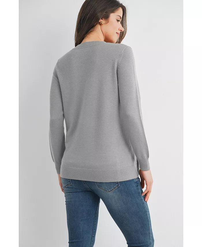 Maternity Crew Neck Side Button Knit Nursing Friendly Sweater - thumbnail 8