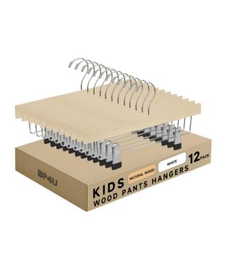 12-Pack Wooden Pants Hangers with Adjustable Clips