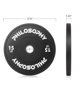 Set of 2 Olympic 2-Inch Rubber Bumper Plates (15 LB each) Black