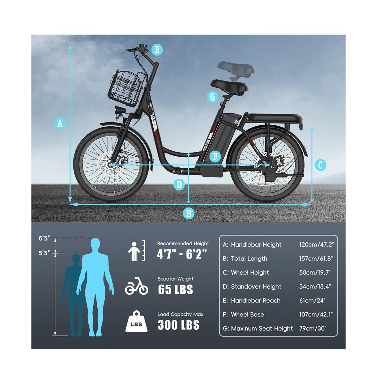 Caroma Peak 800W Electric Scooter with Seat, 20" Tire Bike 48V Removable Battery, Up to 30Miles & 20MPH, Basket&Adjustable Seat