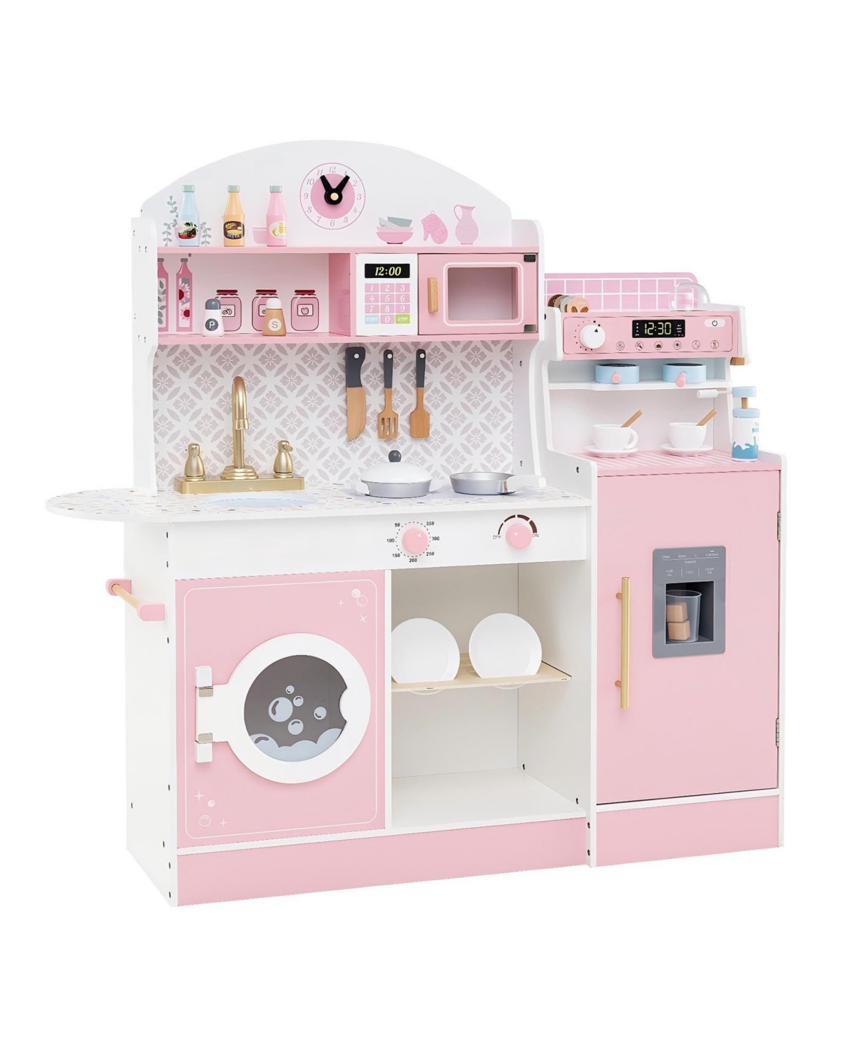 Hongge Wooden Kids Play Kitchen with Ice Maker Coffee Station and Storage