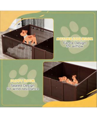 81" Extra Large Whelping Box - Two-Room Design for Dogs in Brown