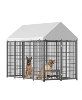 Dog Run Enclosure with Roof Cover in Black