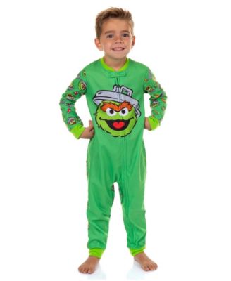 Toddler Oscar The Grouch Character Face Front Zip Footless Sleeper