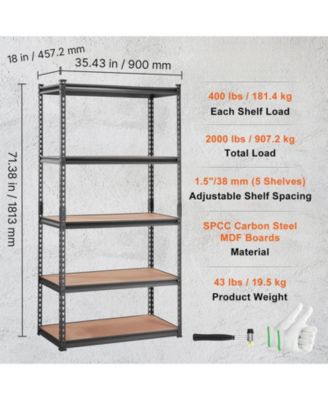 5-Tier Storage Shelving Unit, Adjustable, 2000-Lb Capacity, 35"L x 18"W x 71"H, Heavy-Duty Utility Rack