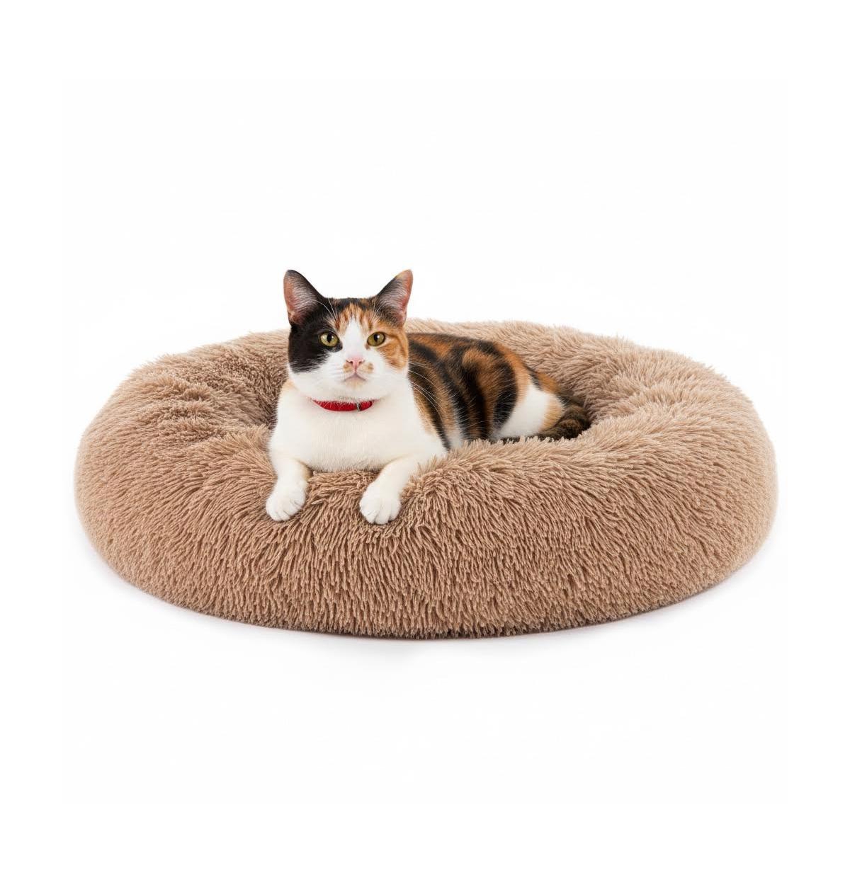 Zeus & Ruta 37 Inch Anti Slip Round Fluffy Faux Fur Cat Bed