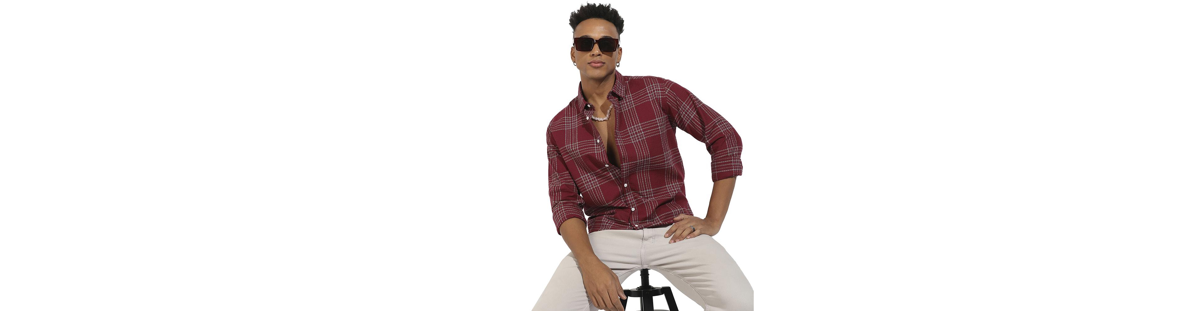 Cahoot Men's Campus Sutra Maroon Red Chalk Tartan Plaid Shirt