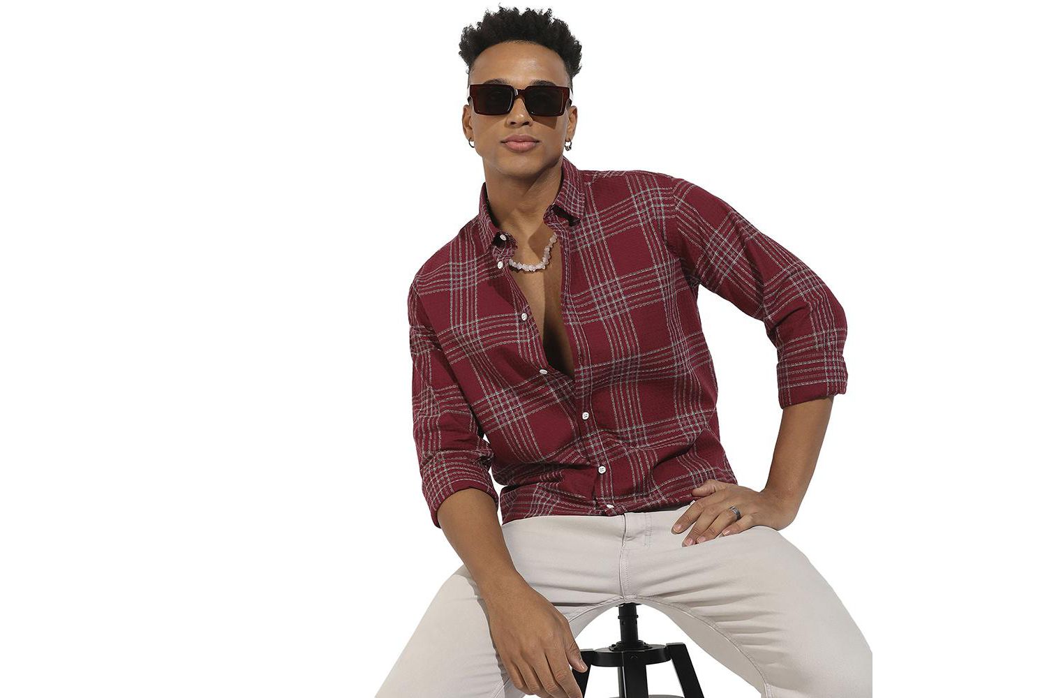 Men's Maroon Red Chalk Tartan Plaid Shirt