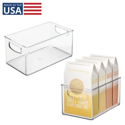 Plastic Stackable Pantry Bins with Handles, Set of 2, Clear